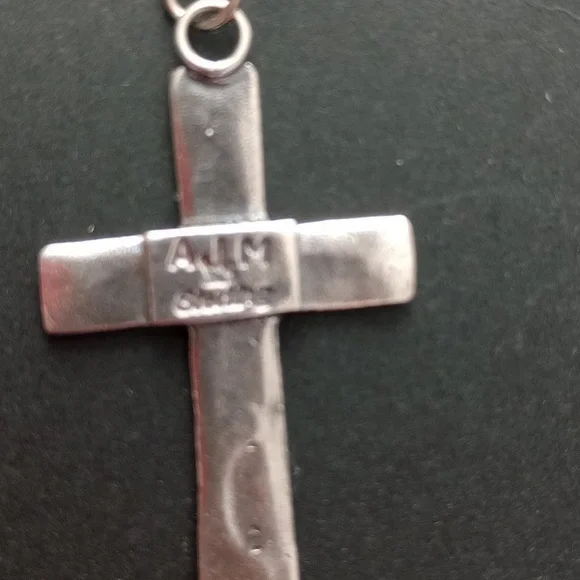 Sterling Silver Stamped Cross Pendant Necklace Signed - Picture 9 of 10